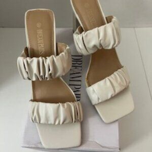 Dream Pairs Double Strap Block Heel Sandal White Women's 10M
